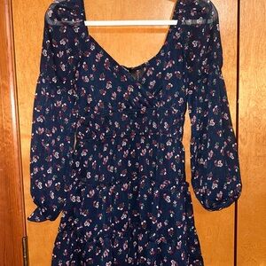 Floral Navy Dress with Long Sleeves